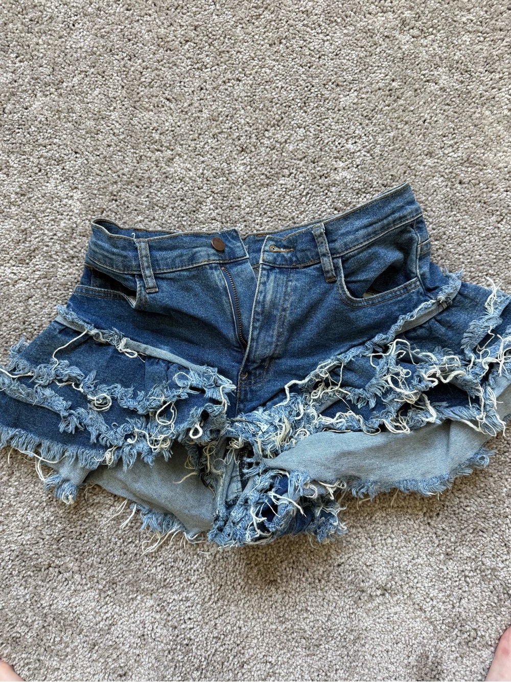 Vibrant Blue Distressed Ruffle Denim Shorts